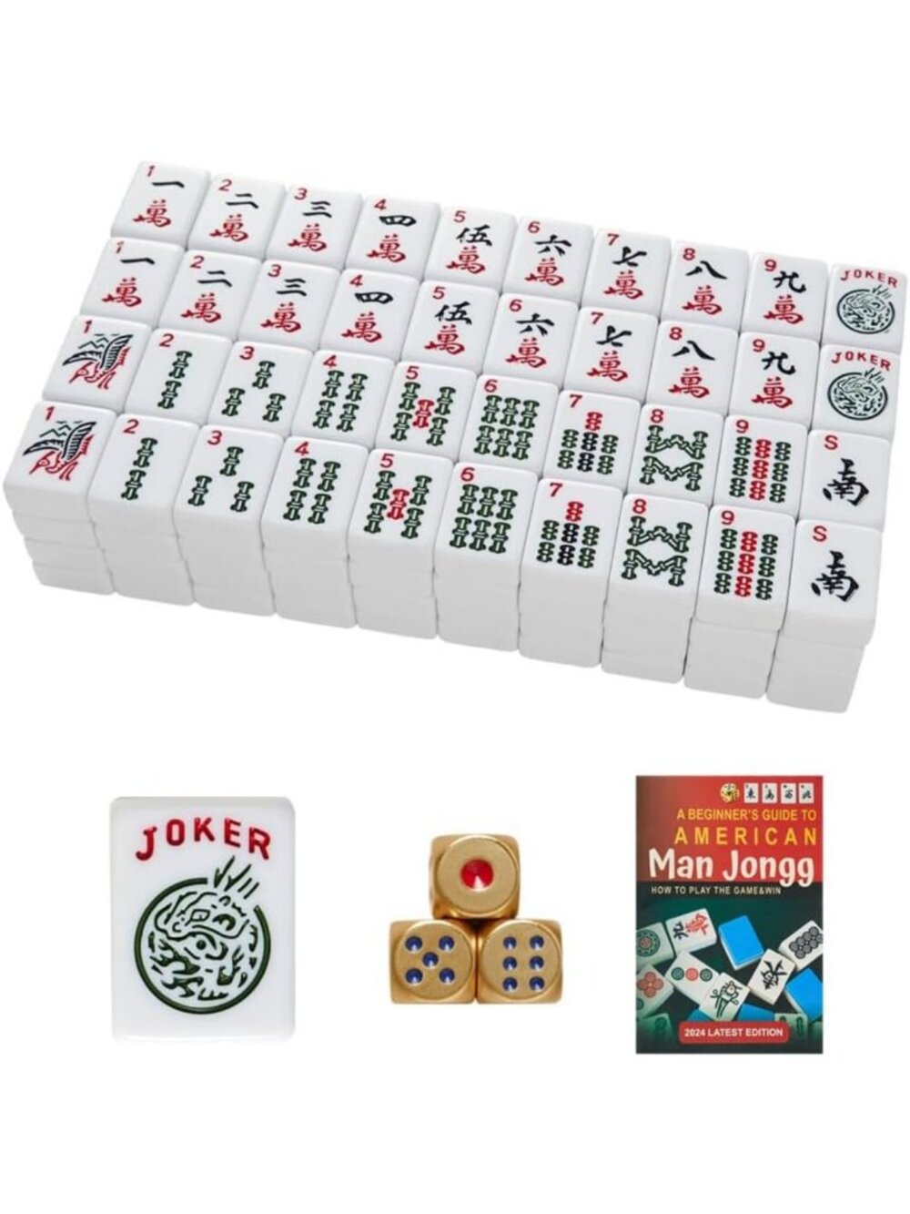 Quality Mahjong Tiles Set - 166 Durable Tiles, 3 Golden Dice & Instructions